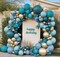 Teal Blue & Gold Balloons – Double-Stuffed Dusty Blue and Turquoise Balloon Set in Mixed Sizes, Teal Gold Balloon Garland for Birthday, Wedding, New Year, Anniversary & Baby Shower Ocean Party Décor